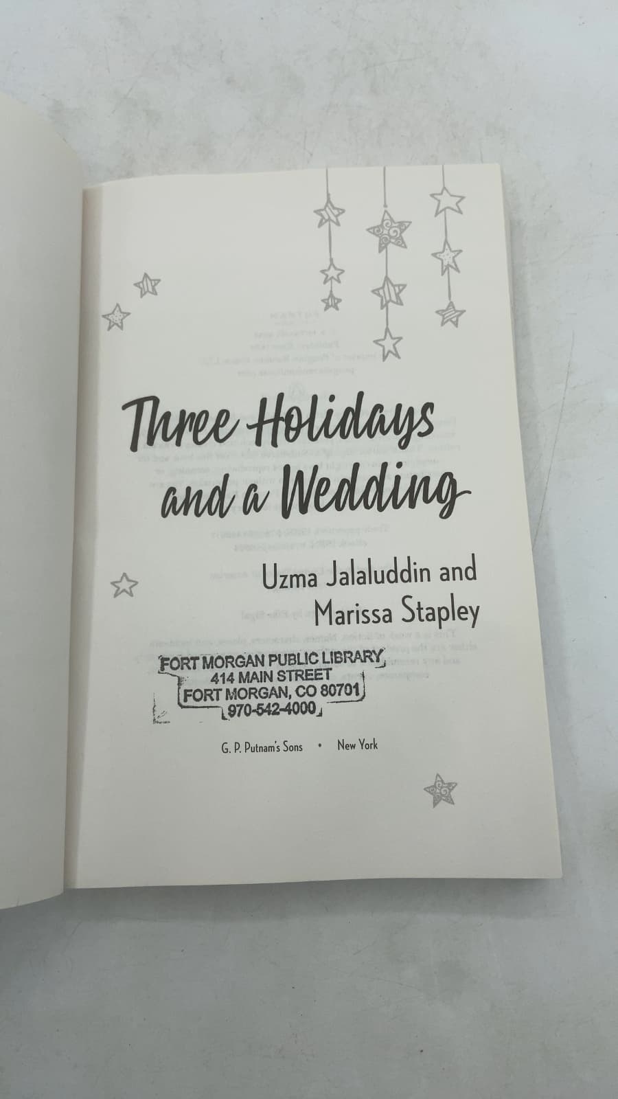 Three Holidays and a Wedding by Uzma Jalaluddin and Marissa Stapley - title page