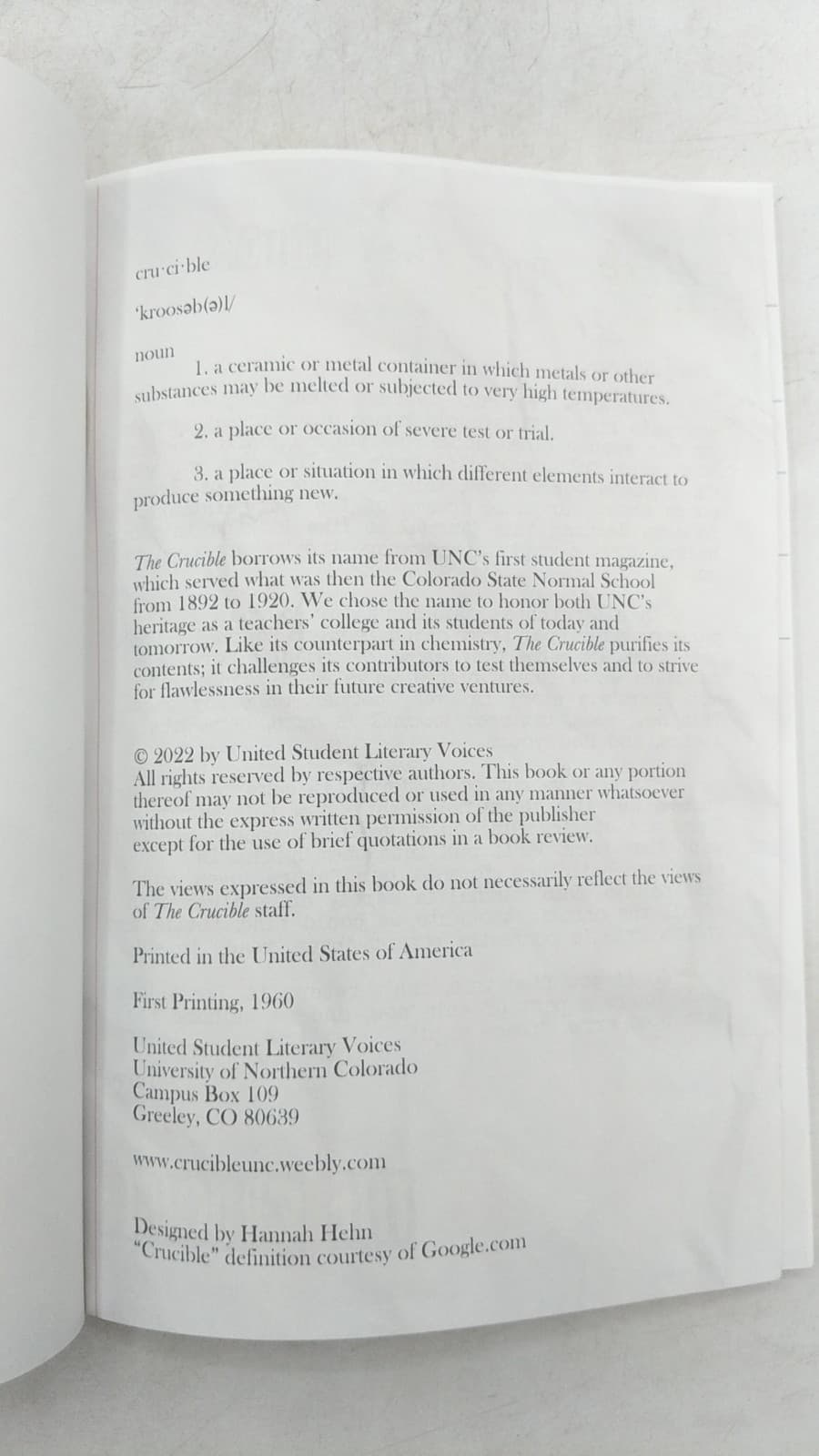 The Crucible by United Student Literary Voices - title page