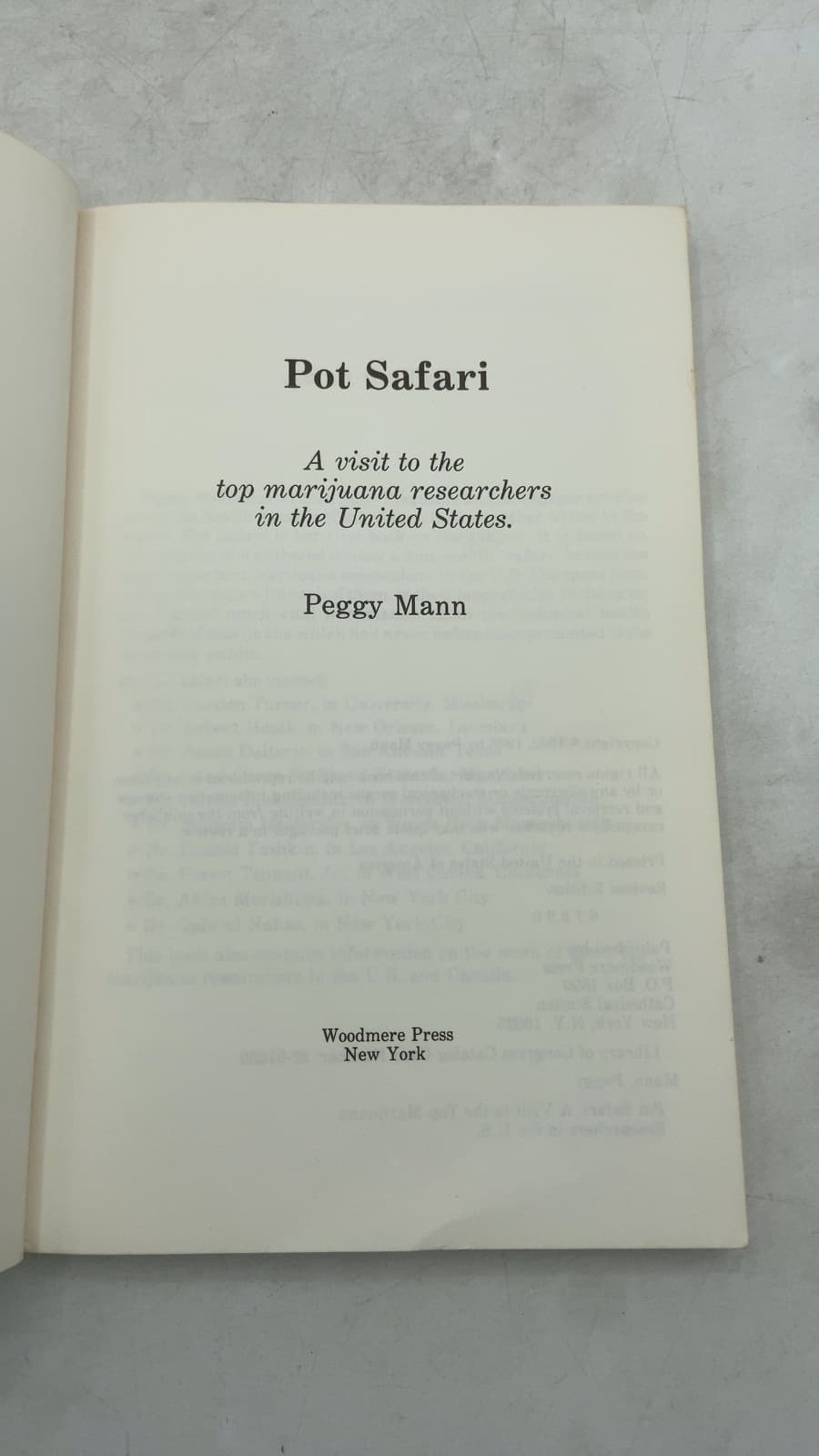Pot Safari: A Visit to the Top Marijuana Researchers in the United States by Peggy Mann - title page