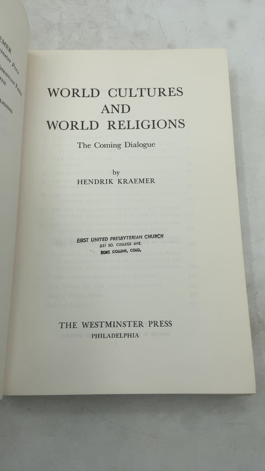 World Cultures AND World Religions the Coming Dialogue by Hendrik Kraemer - title page