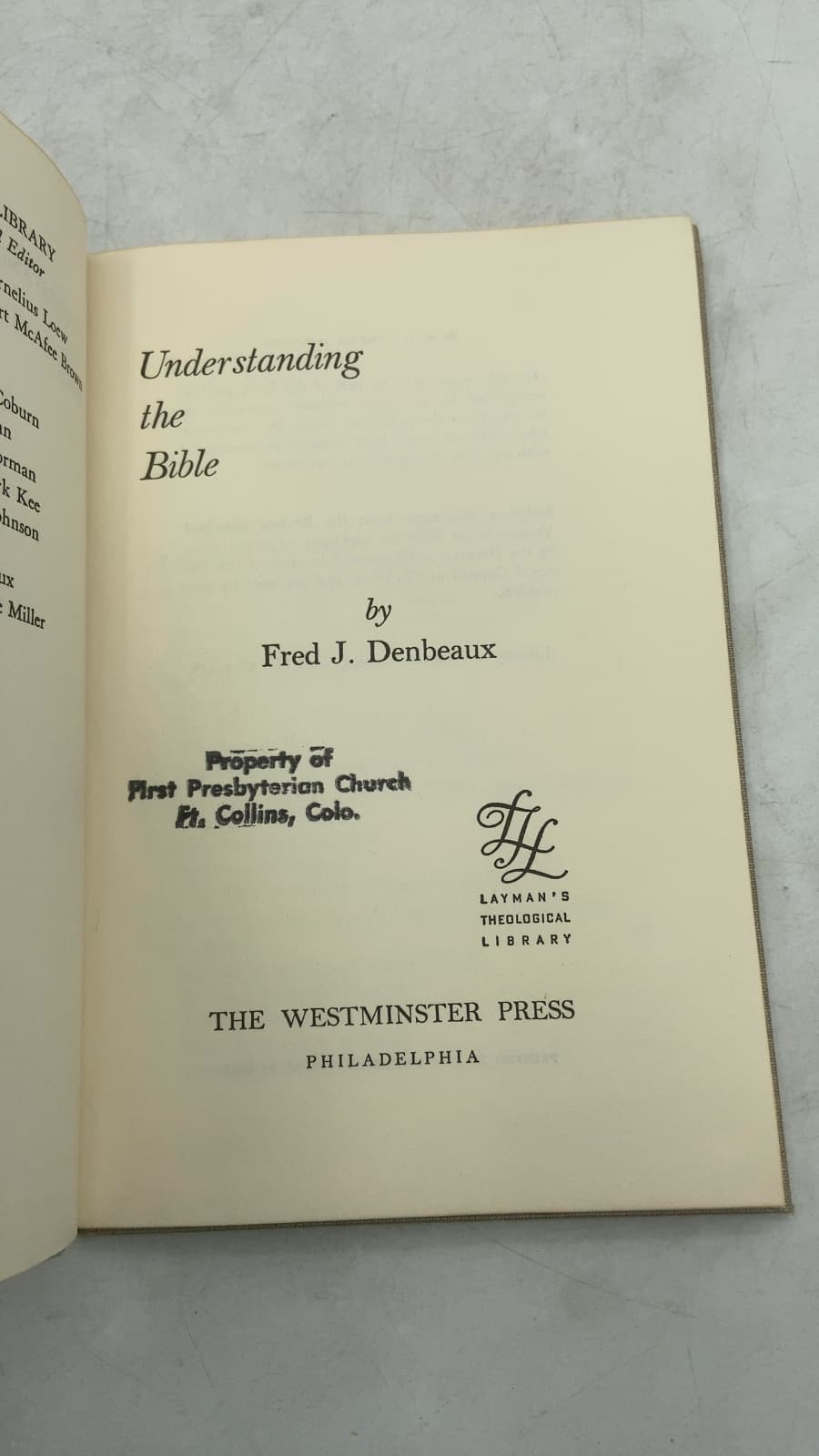 Understanding the Bible by Fred J. Denbeaux - title page