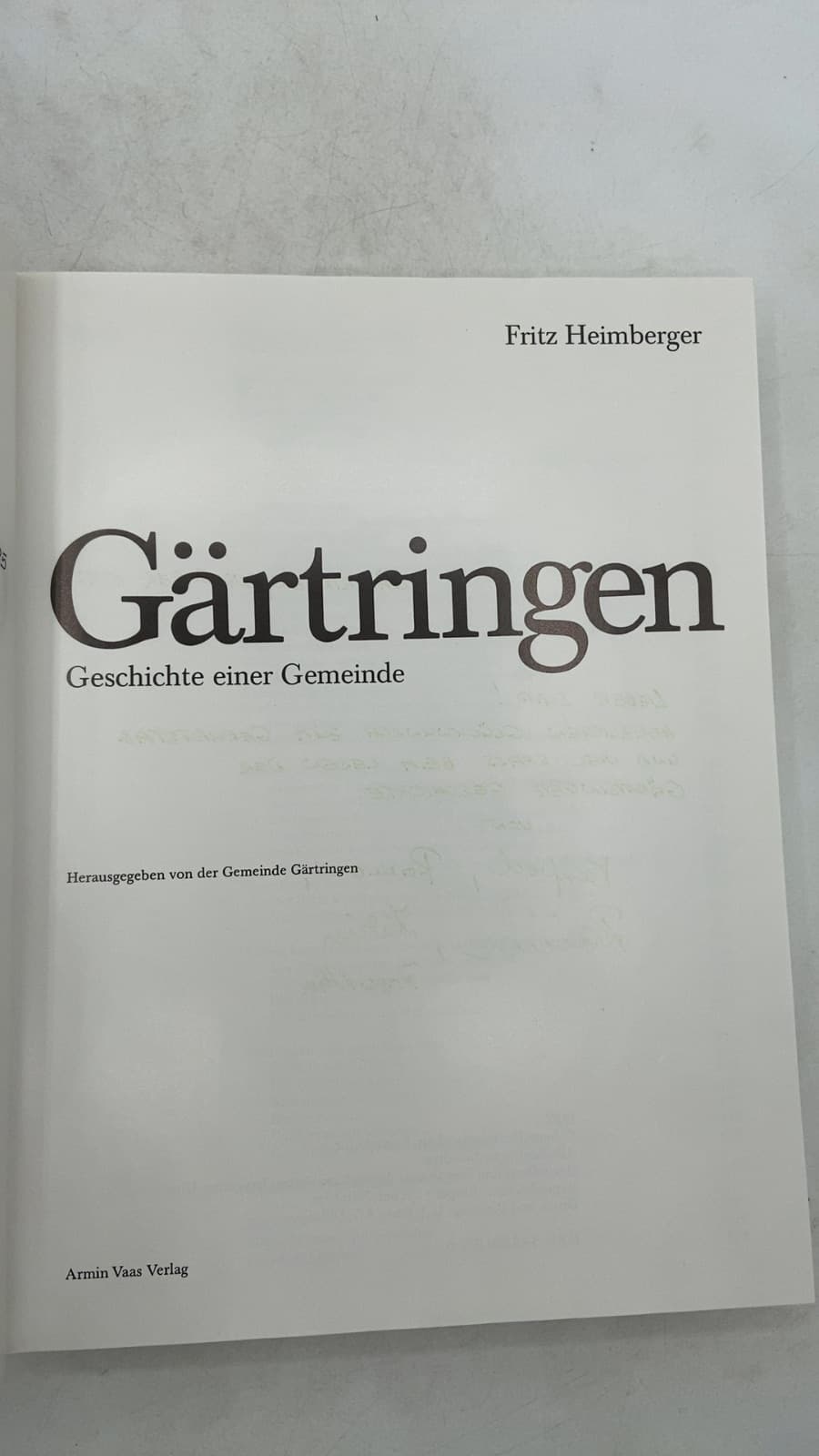 Gärtringen Geschichte einer Gemeinde by Fritz Heimberger - title page