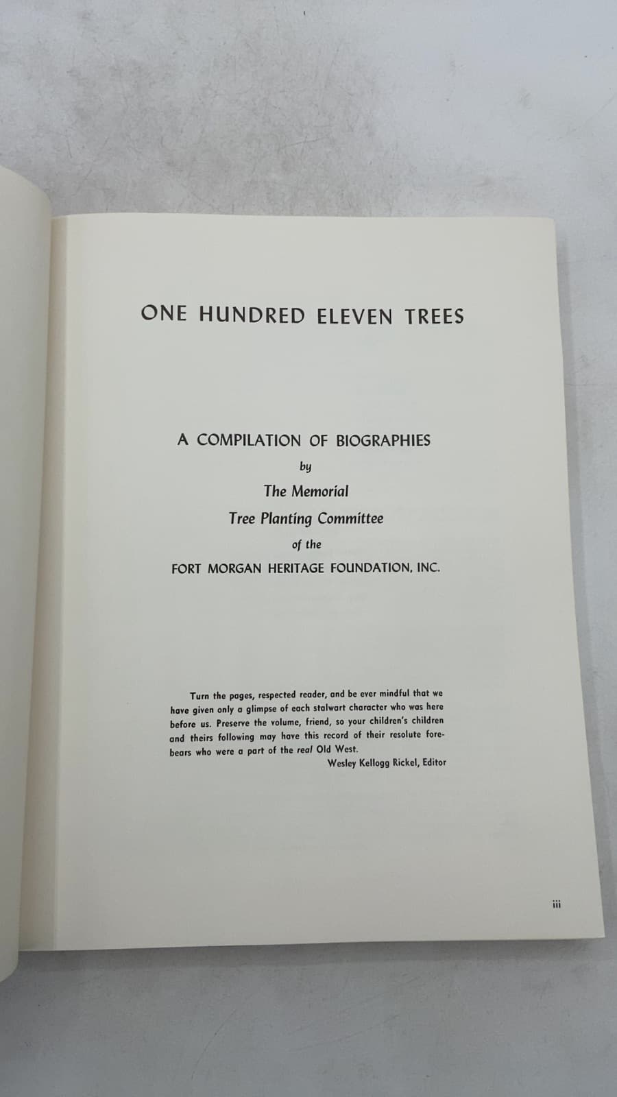 ONE Hundred Eleven Trees by Wesley Kellogg Rickel, Editor - title page