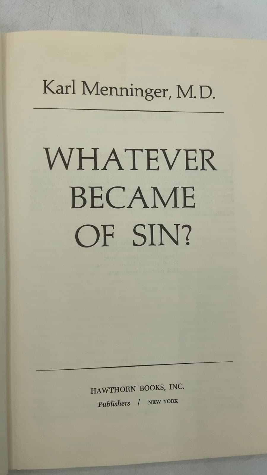 Whatever Became OF Sin? by Karl Menninger, M.D. - title page