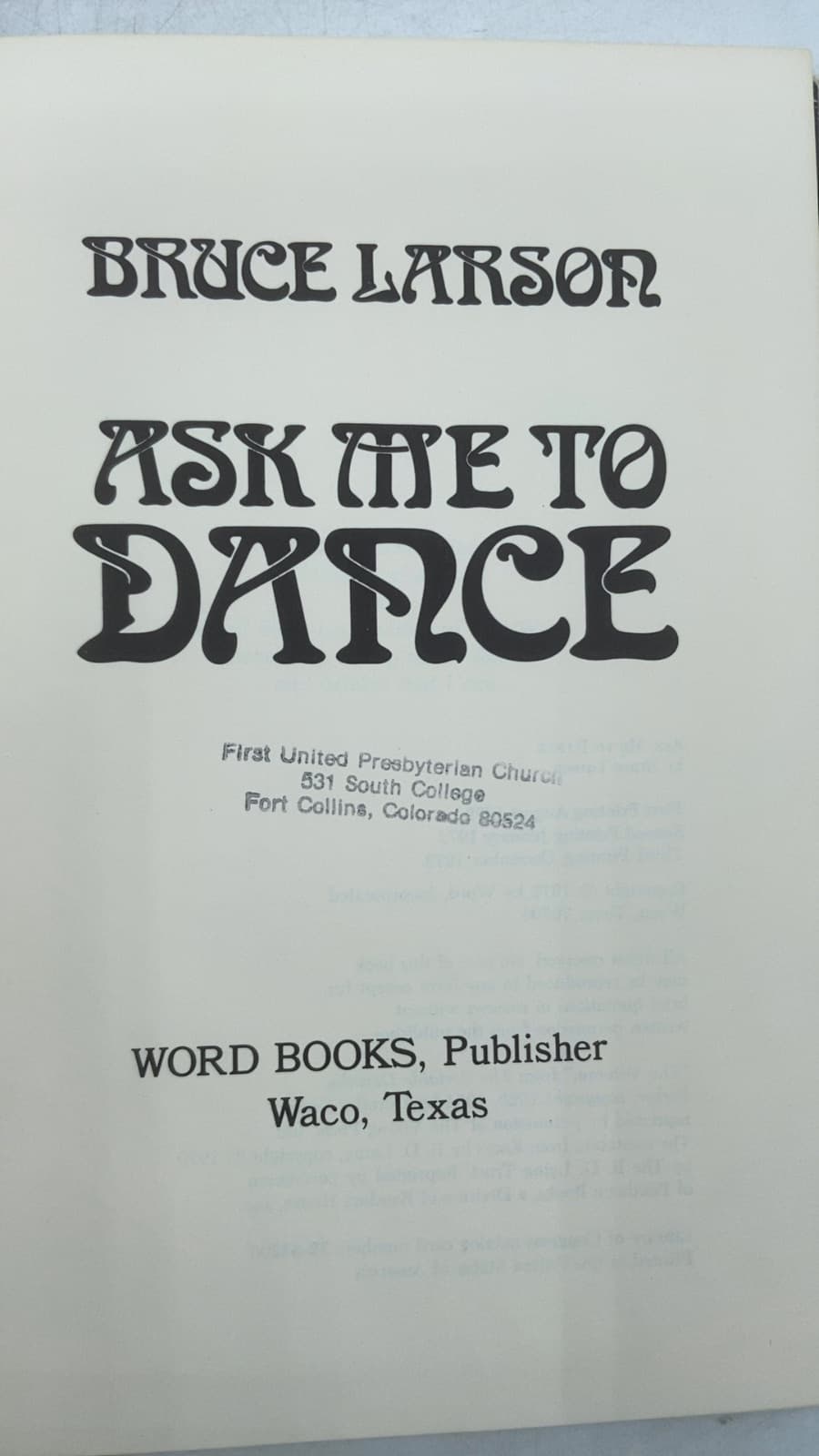 Ask Me to Dance by Bruce Larson - title page