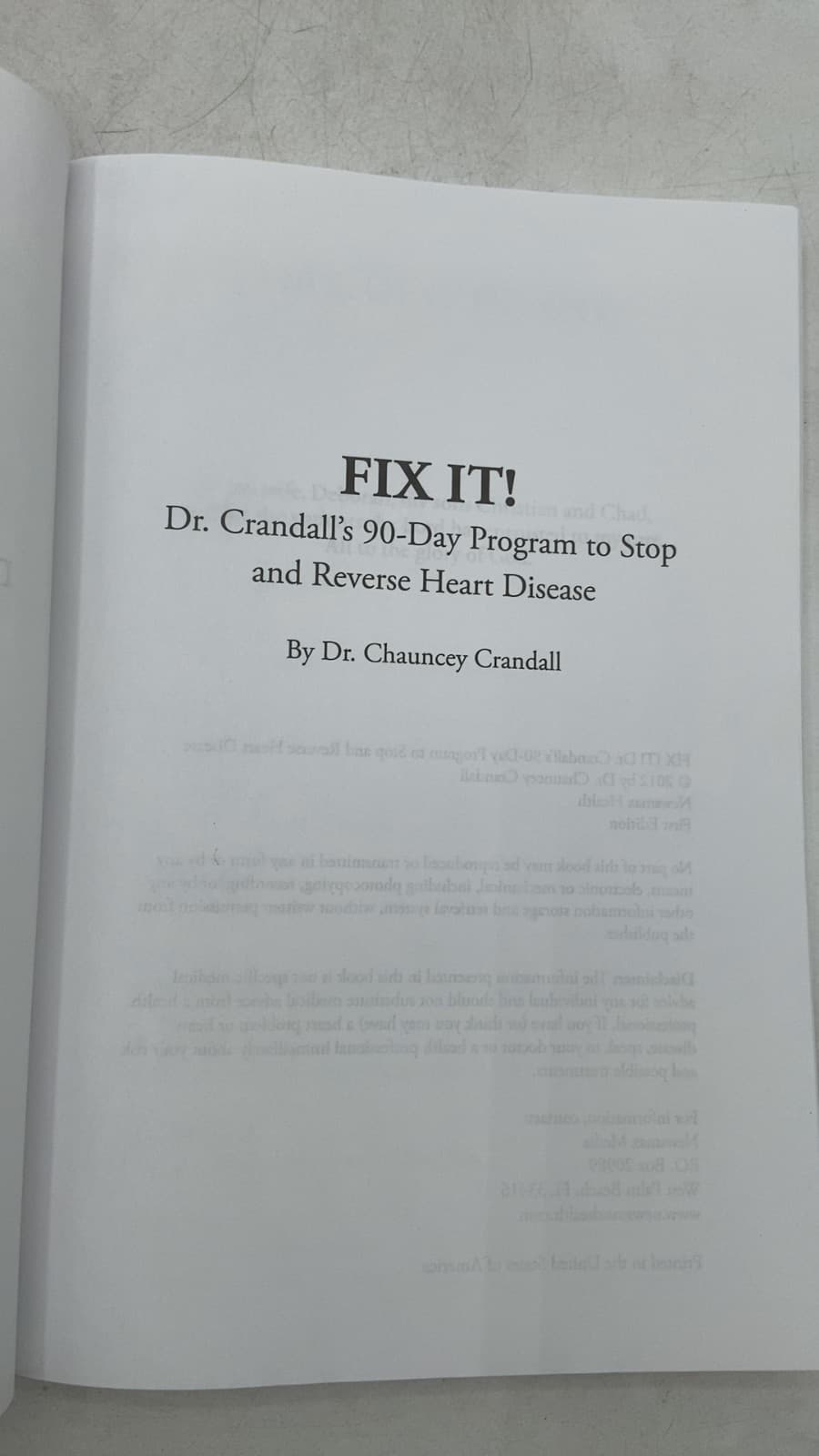 FIX IT! Dr. Crandall's 90-Day Program to Stop and Reverse Heart Disease by Dr. Chauncey Crandall - title page