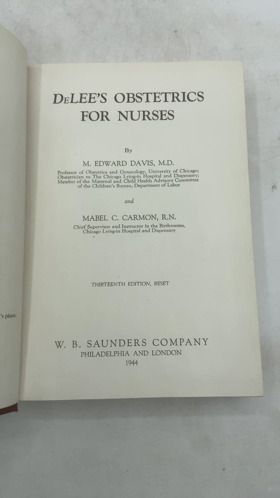 DeLee's Obstetrics for Nurses by M. Edward Davis, M.D. and Mabel C. Carmon, R.N. - title page