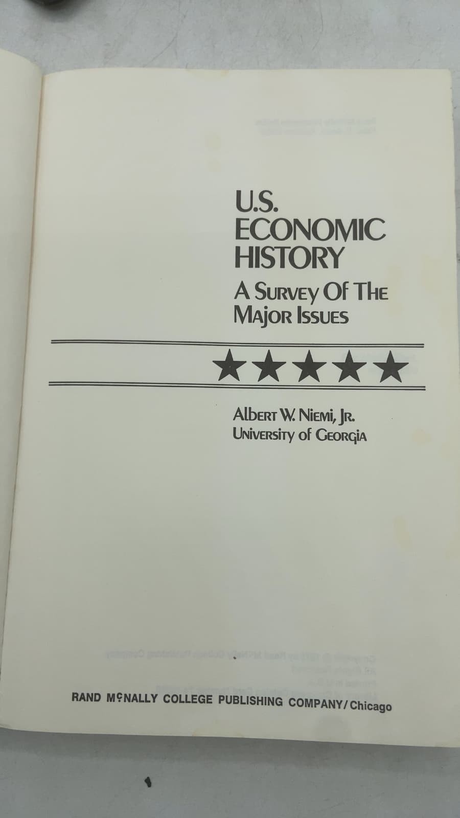 U.S. Economic History: A Survey of the Major Issues by Albert W. Niemi, Jr. - title page