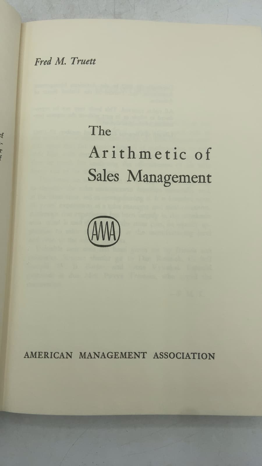 The Arithmetic of Sales Management by Fred M. Truett - title page