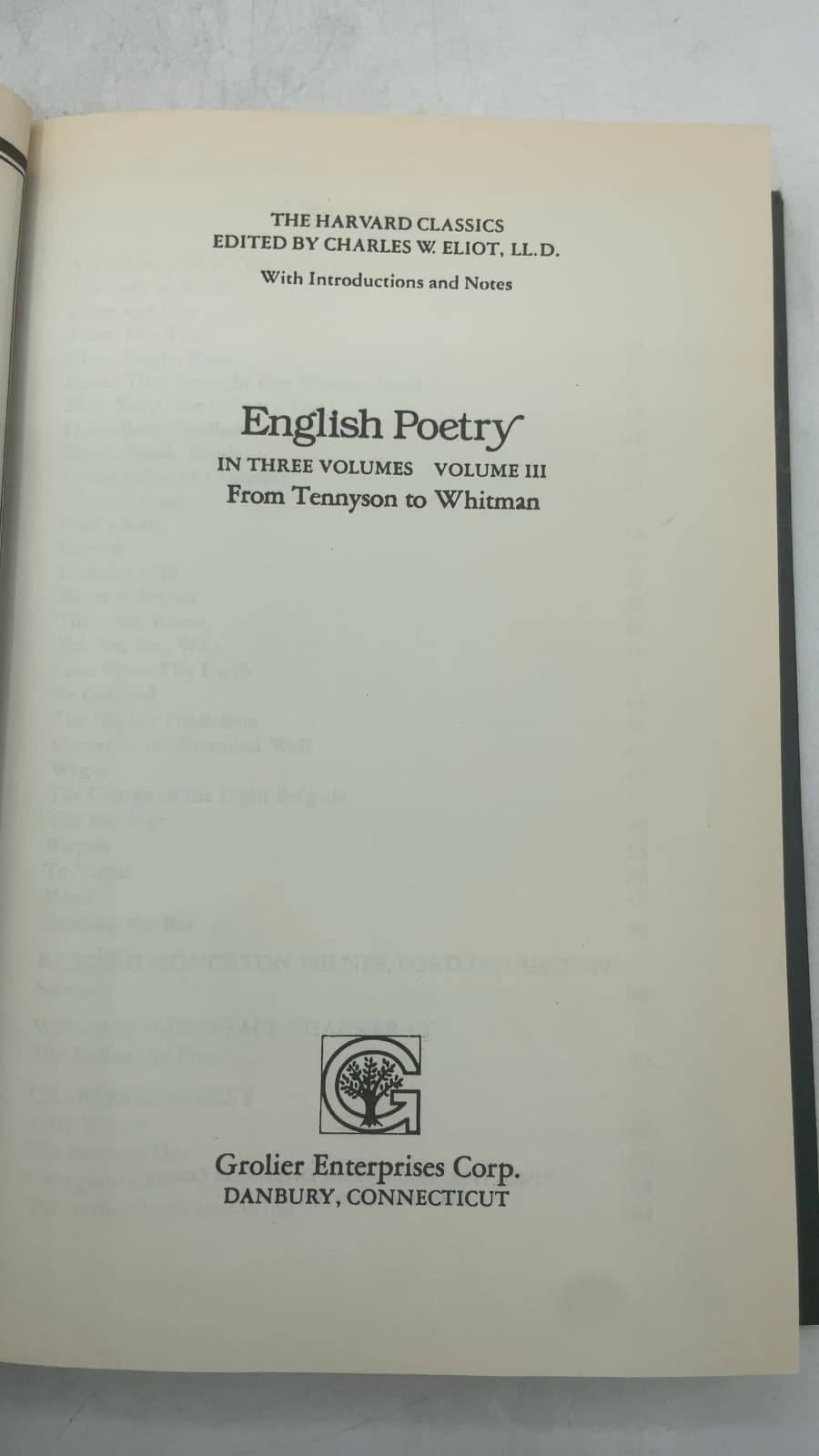 English Poetry in Three Volumes Volume III From Tennyson to Whitman by Edited by Charles W. Eliot, LL.D. - title page