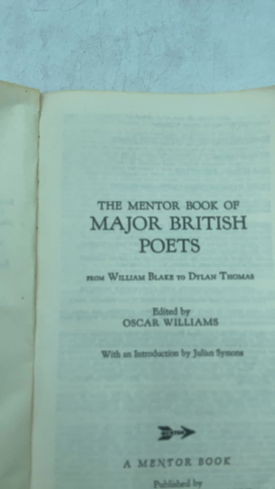The Mentor Book of Major British Poets by Oscar Williams - title page