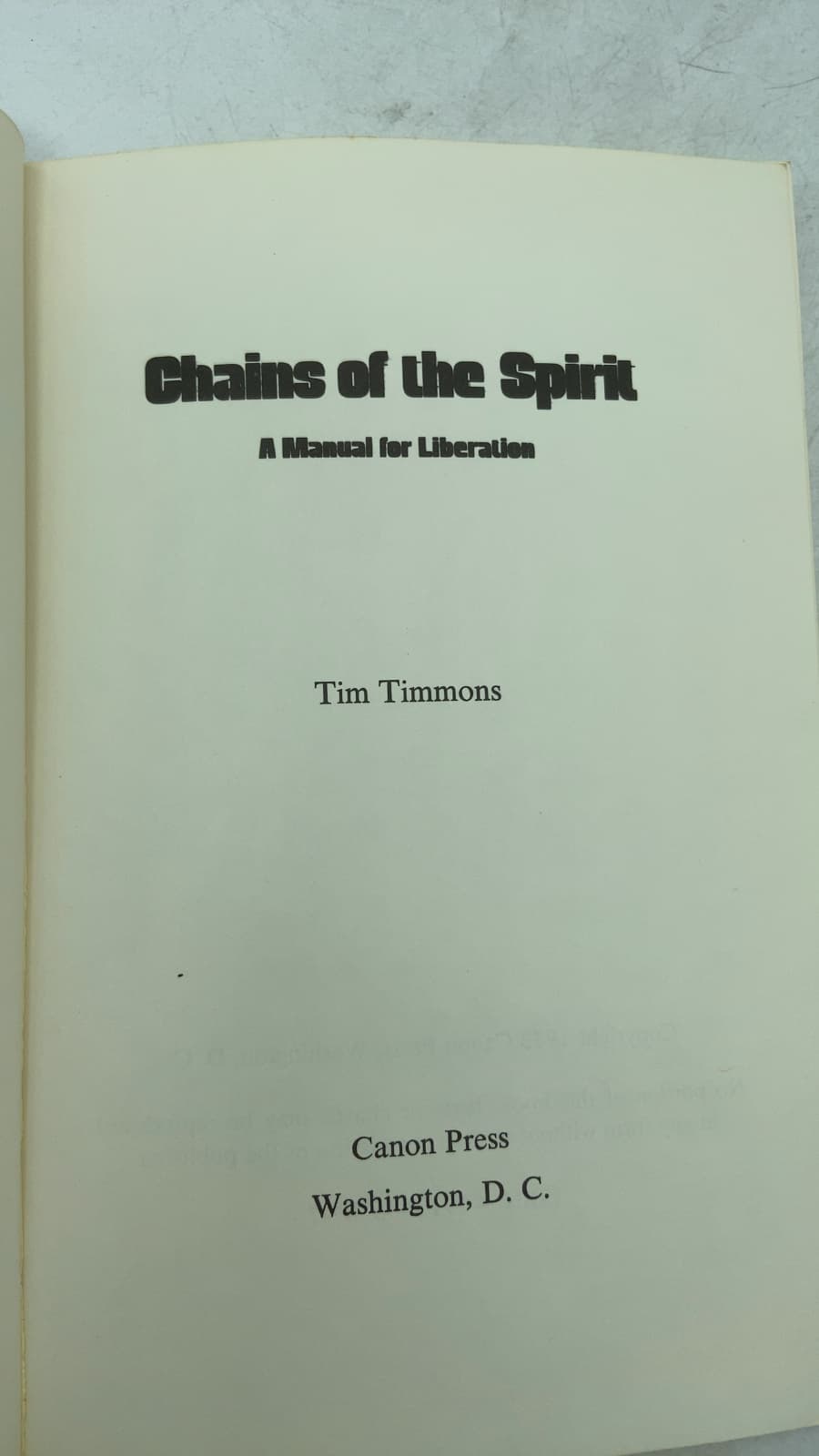 Chains of the Spirit: A Manual for Liberation by Tim Timmons - title page