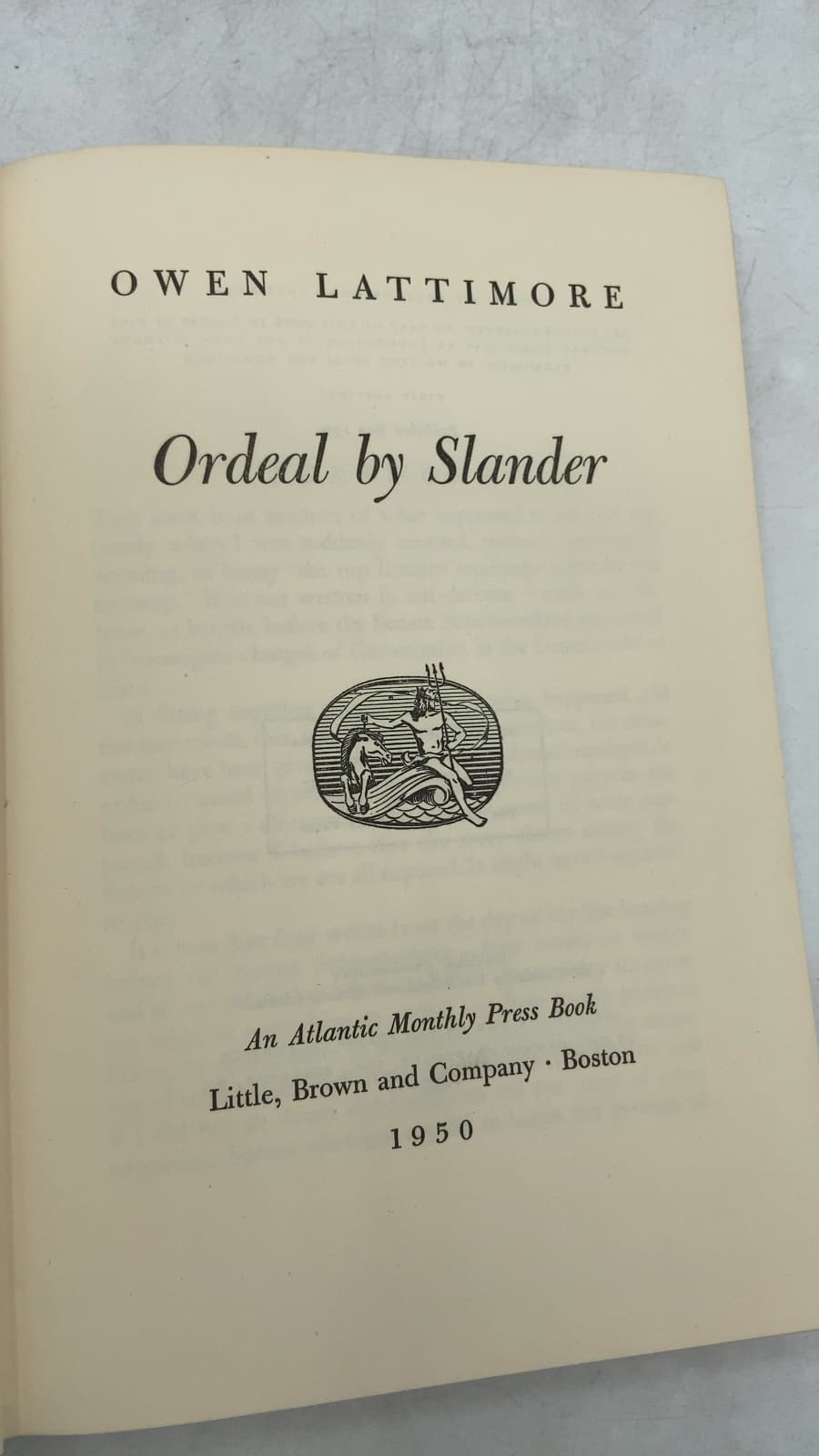 Ordeal by Slander by Owen Lattimore - title page