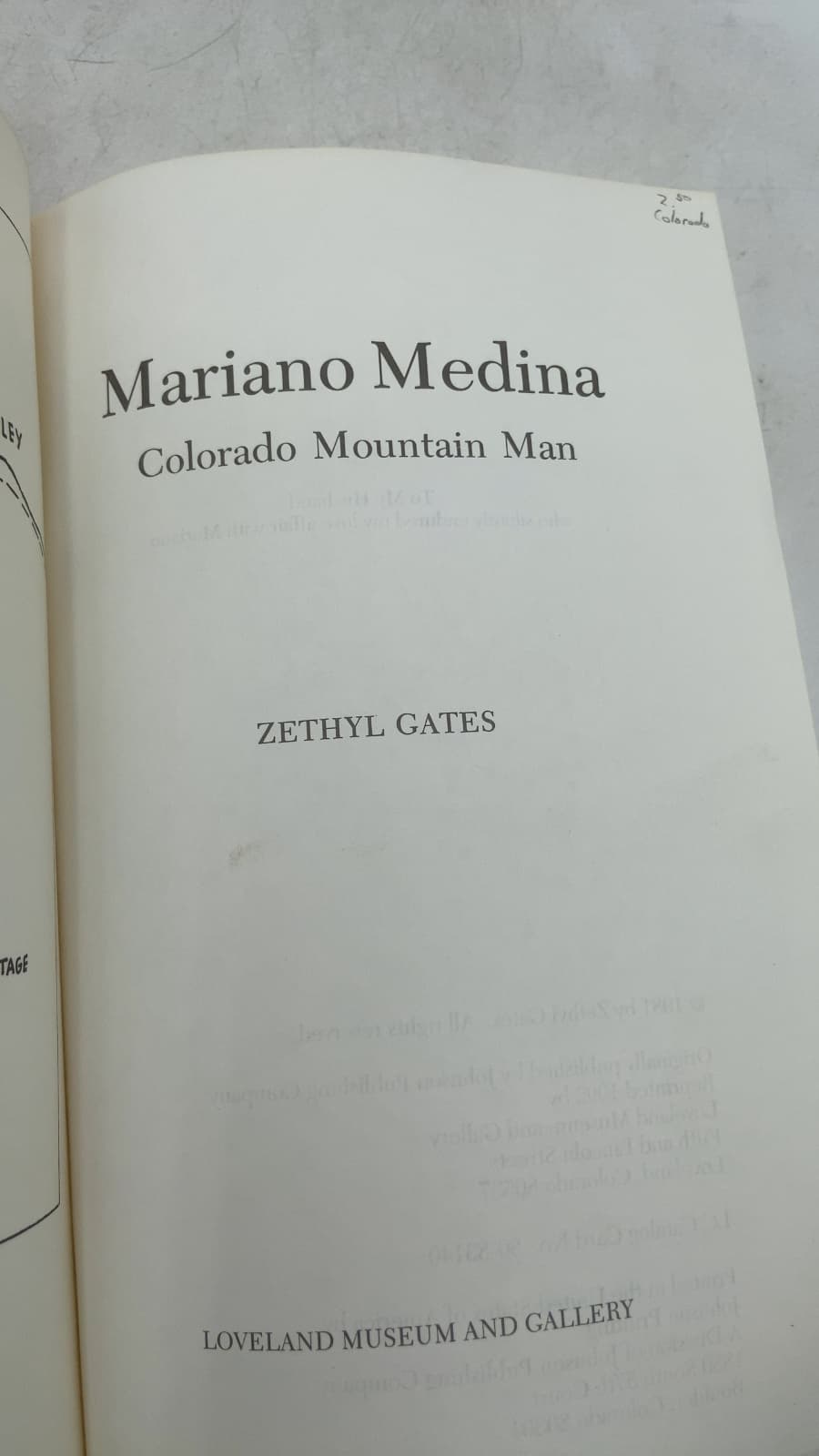 Mariano Medina: Colorado Mountain Man by Zethyl Gates - title page