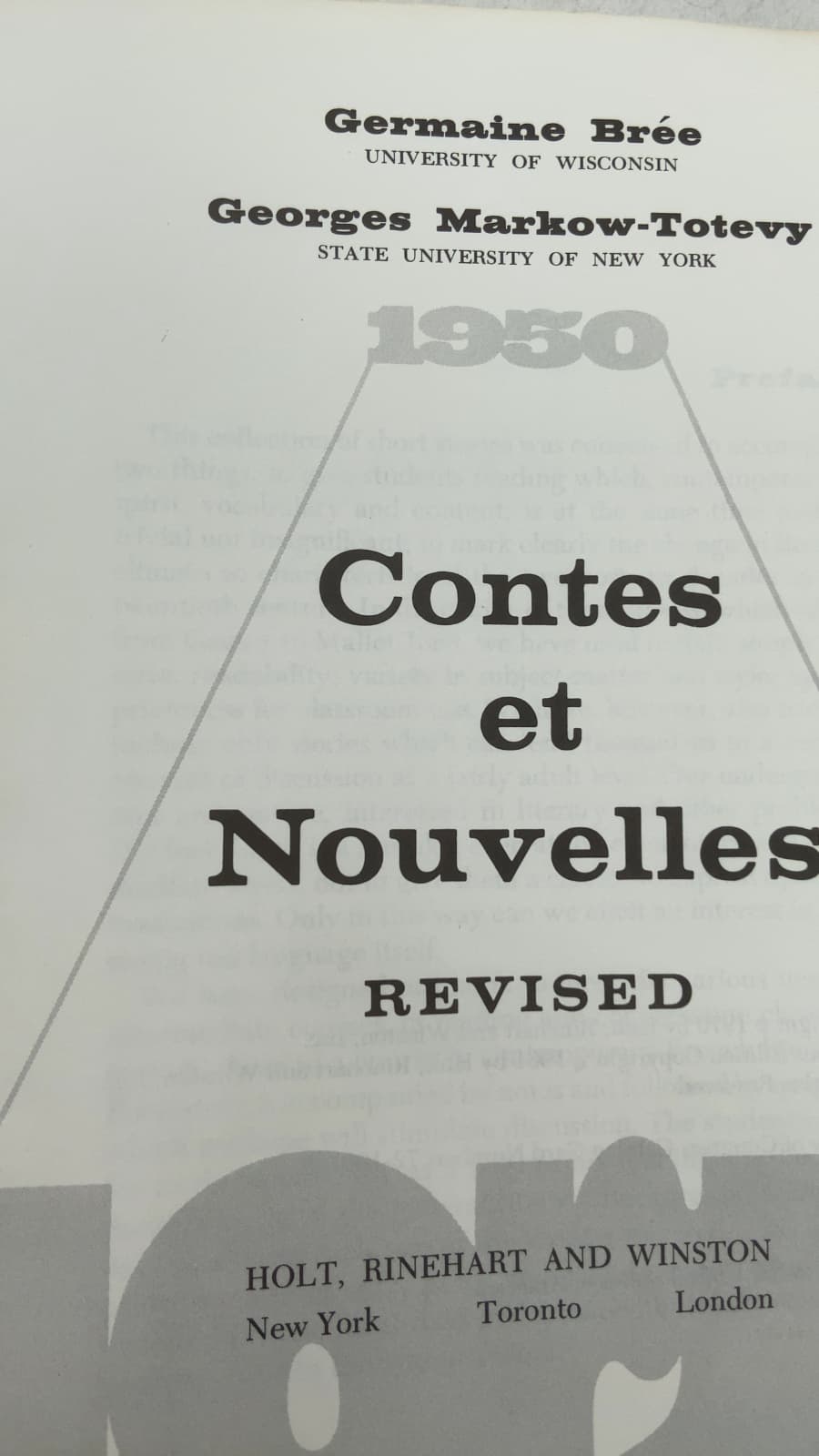 Contes et Nouvelles by Germaine Brée, Georges Markow-Totevy - title page