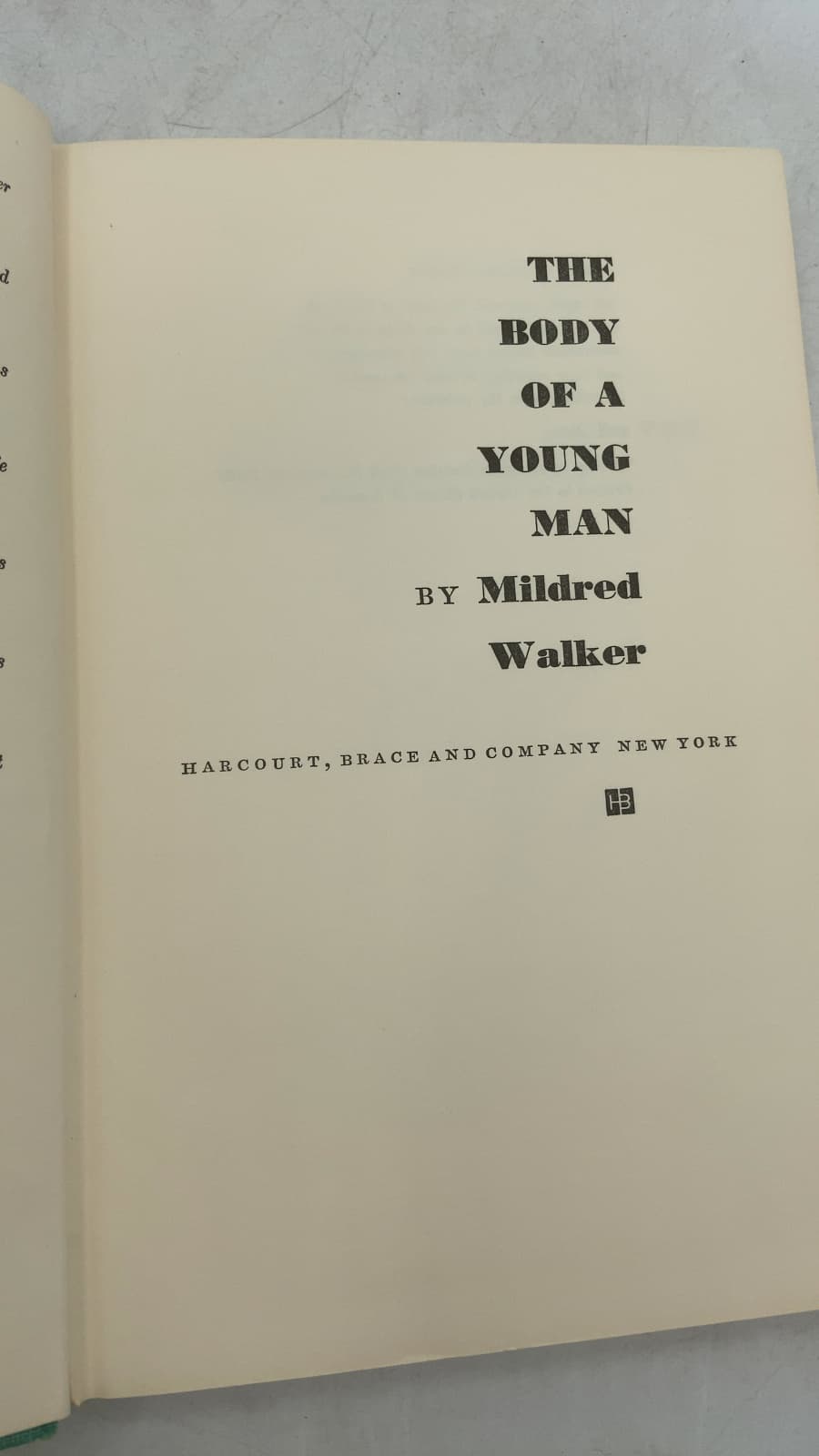 The Body of a Young Man by Mildred Walker - title page