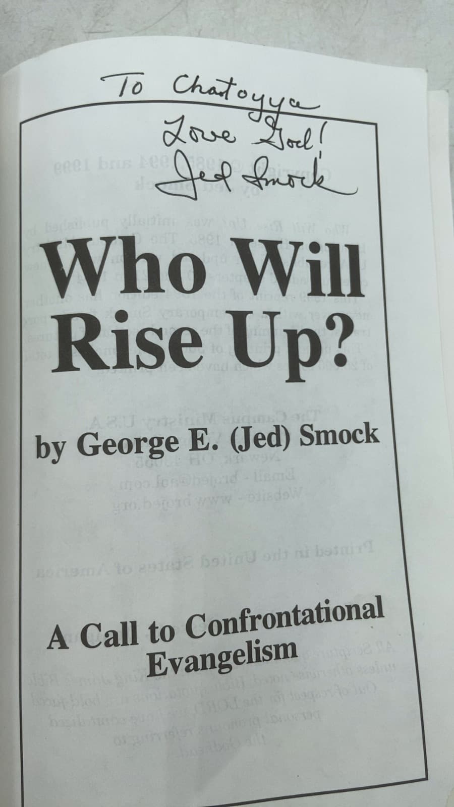 Who Will Rise Up? by George E. (Jed) Smock - title page