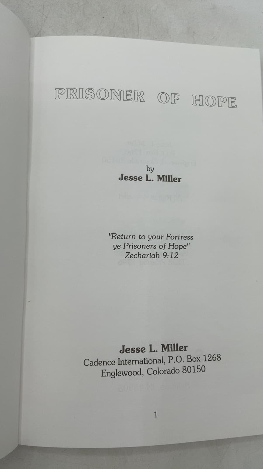 Prisoner OF Hope by Jesse L. Miller - title page