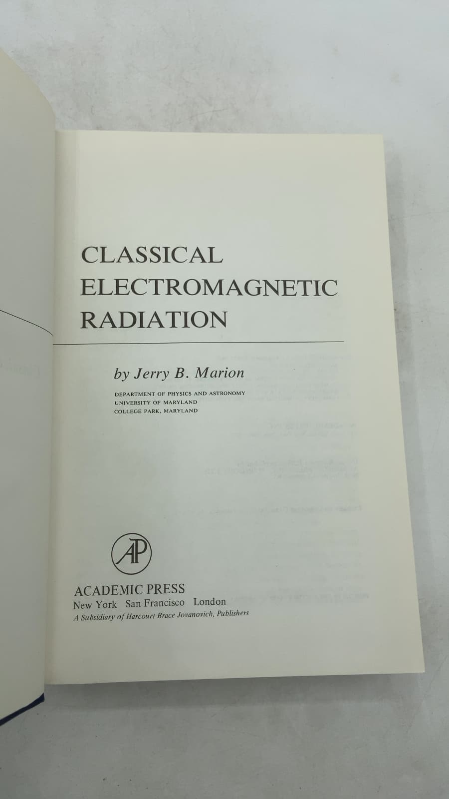 Classical Electromagnetic Radiation by Jerry B. Marion - title page