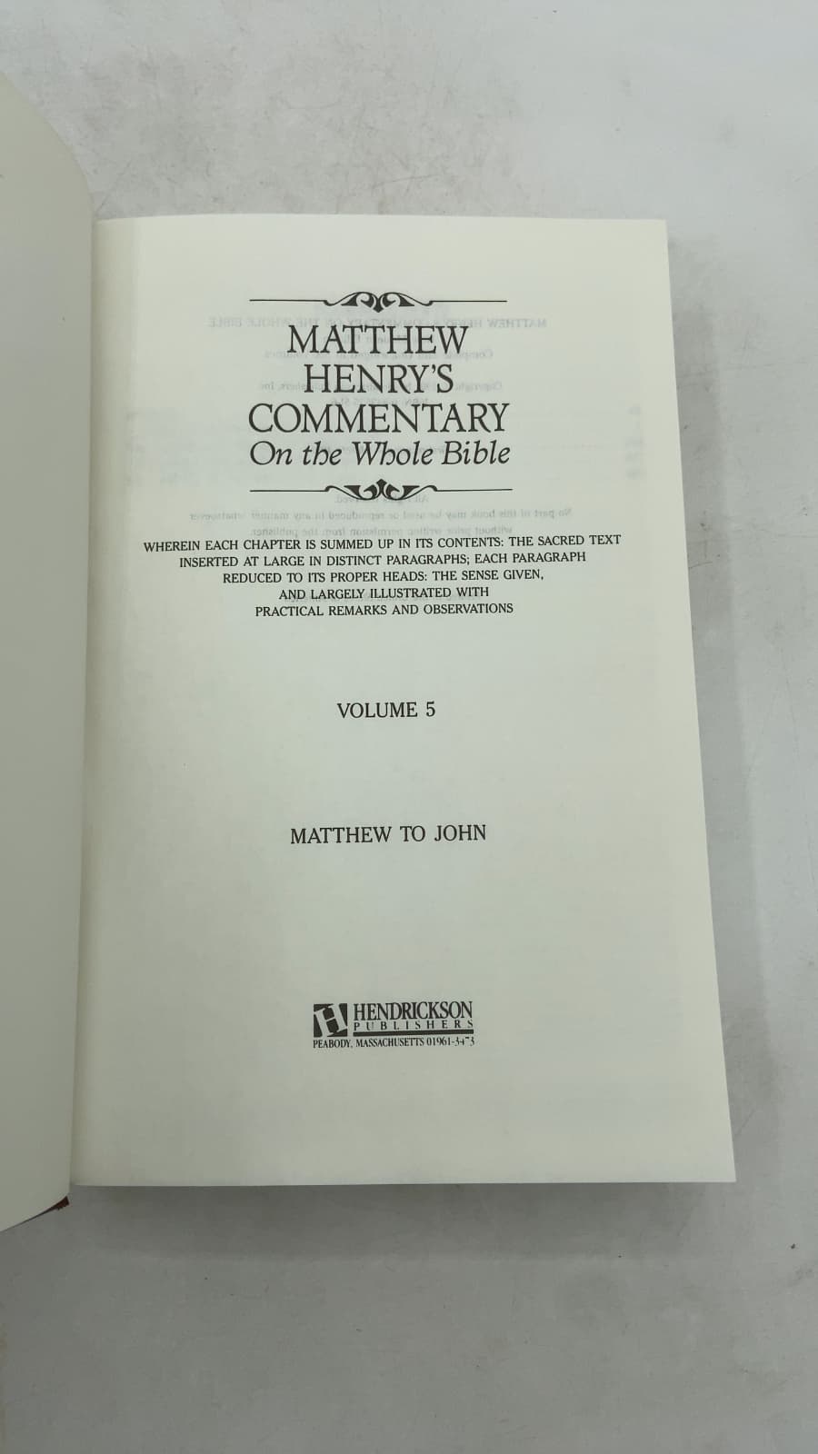 Matthew Henry's Commentary On the Whole Bible, Volume 5: Matthew to John by Matthew Henry - title page