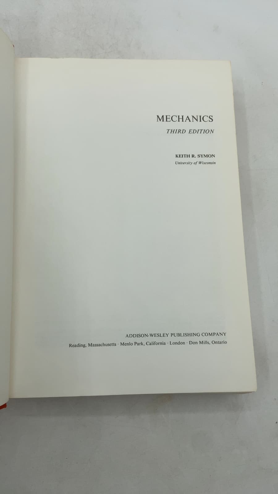 Mechanics, Third Edition by Keith R. Symon - title page