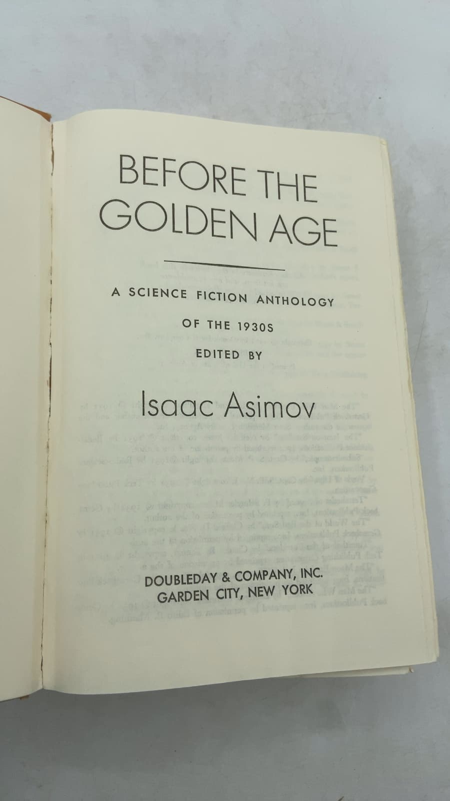 Before the Golden Age: A Science Fiction Anthology of the 1930s by Isaac Asimov - title page