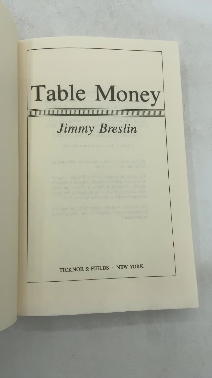 Table Money by Jimmy Breslin - title page