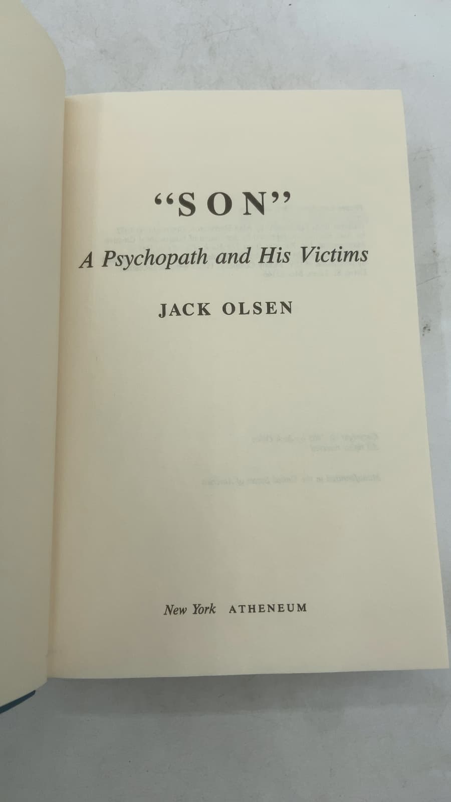 "Son" A Psychopath and His Victims by Jack Olsen - title page