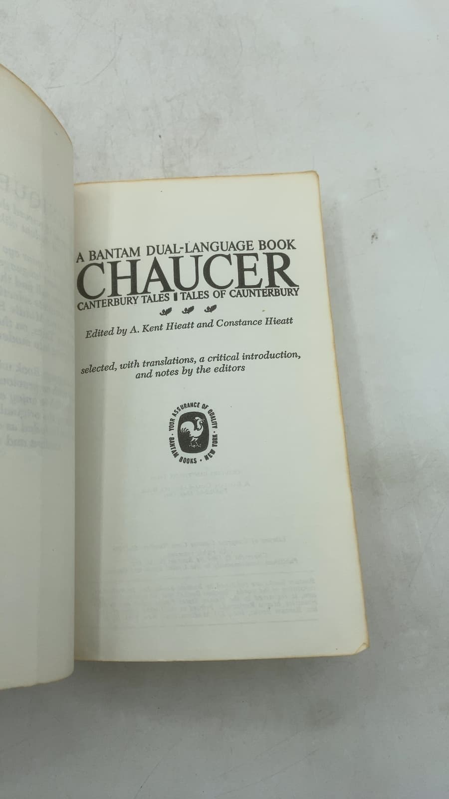 Chaucer Canterbury Tales | Tales of Caunterbury by Geoffrey Chaucer (Edited by A. Kent Hieatt and Constance Hieatt) - title page