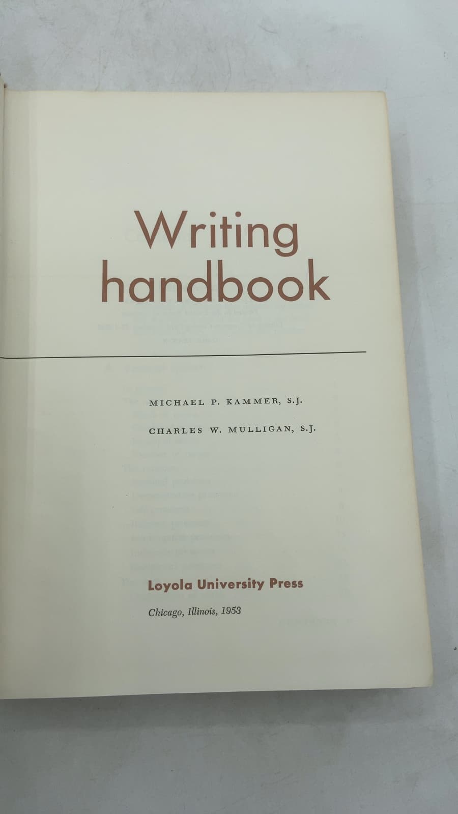 Writing Handbook by Michael P. Kammer, S.J. and Charles W. Mulligan, S.J. - title page