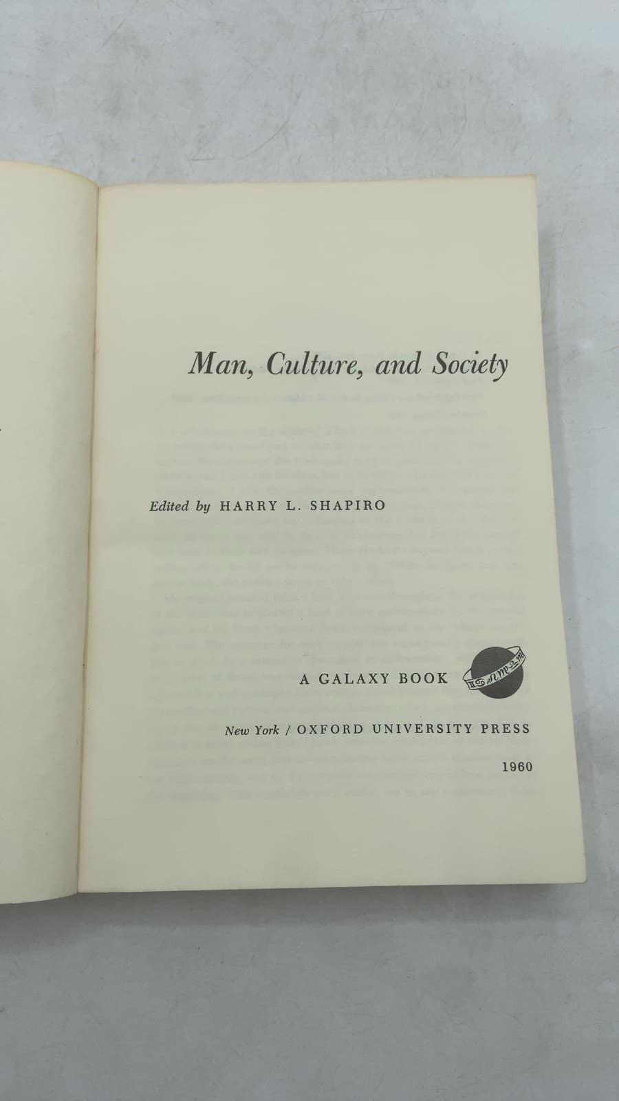 Man, Culture, and Society by Harry L. Shapiro - title page