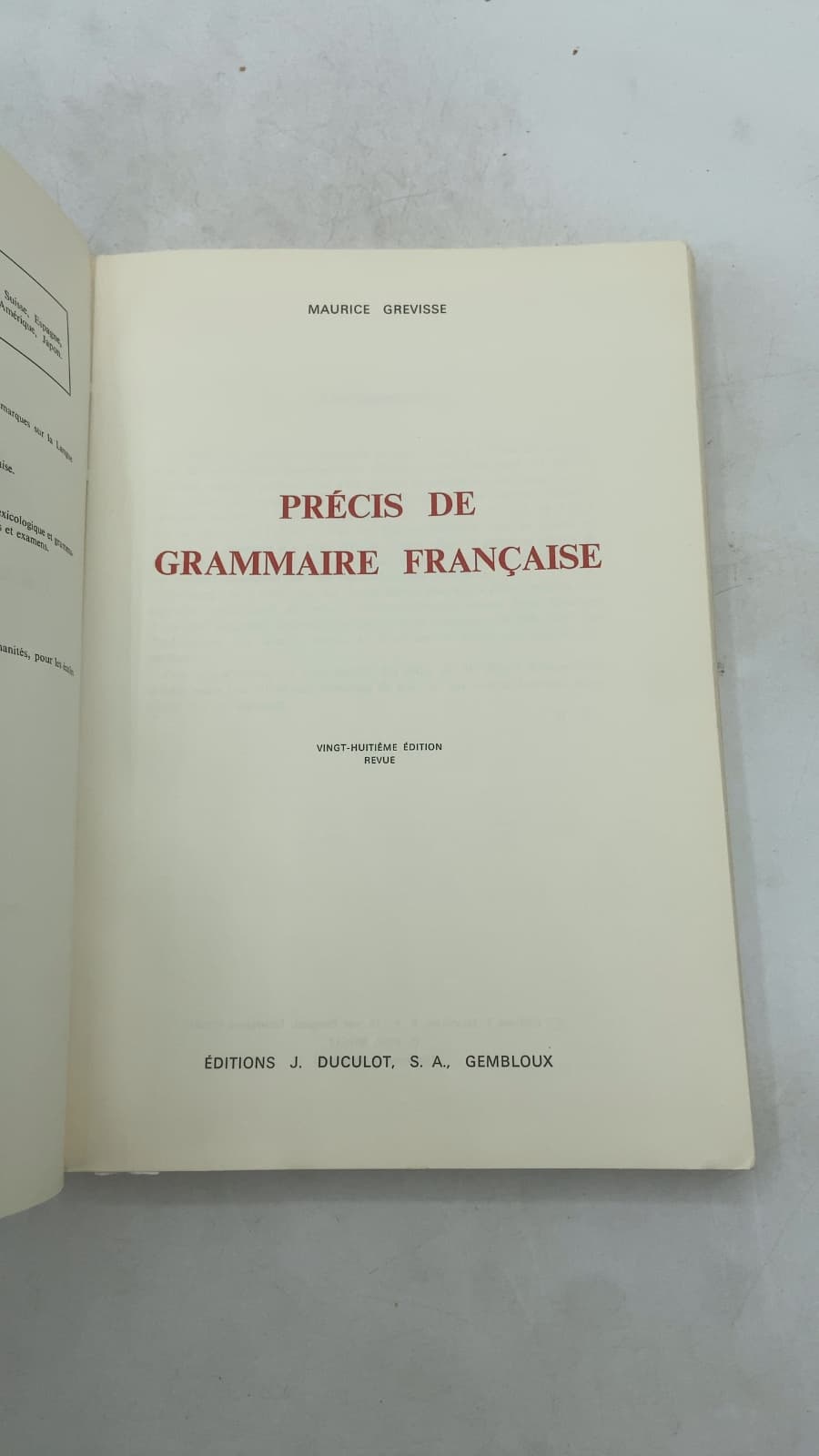 Précis de Grammaire Française by Maurice Grevisse - title page