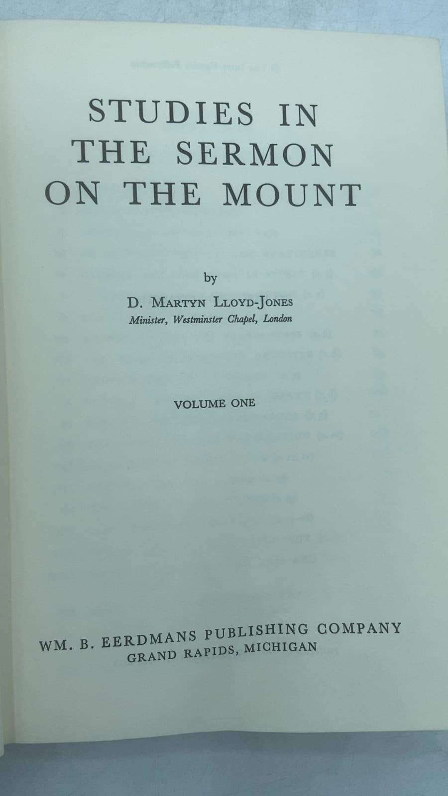 Studies in the Sermon on the Mount, Volume One by D. Martyn Lloyd-Jones - title page