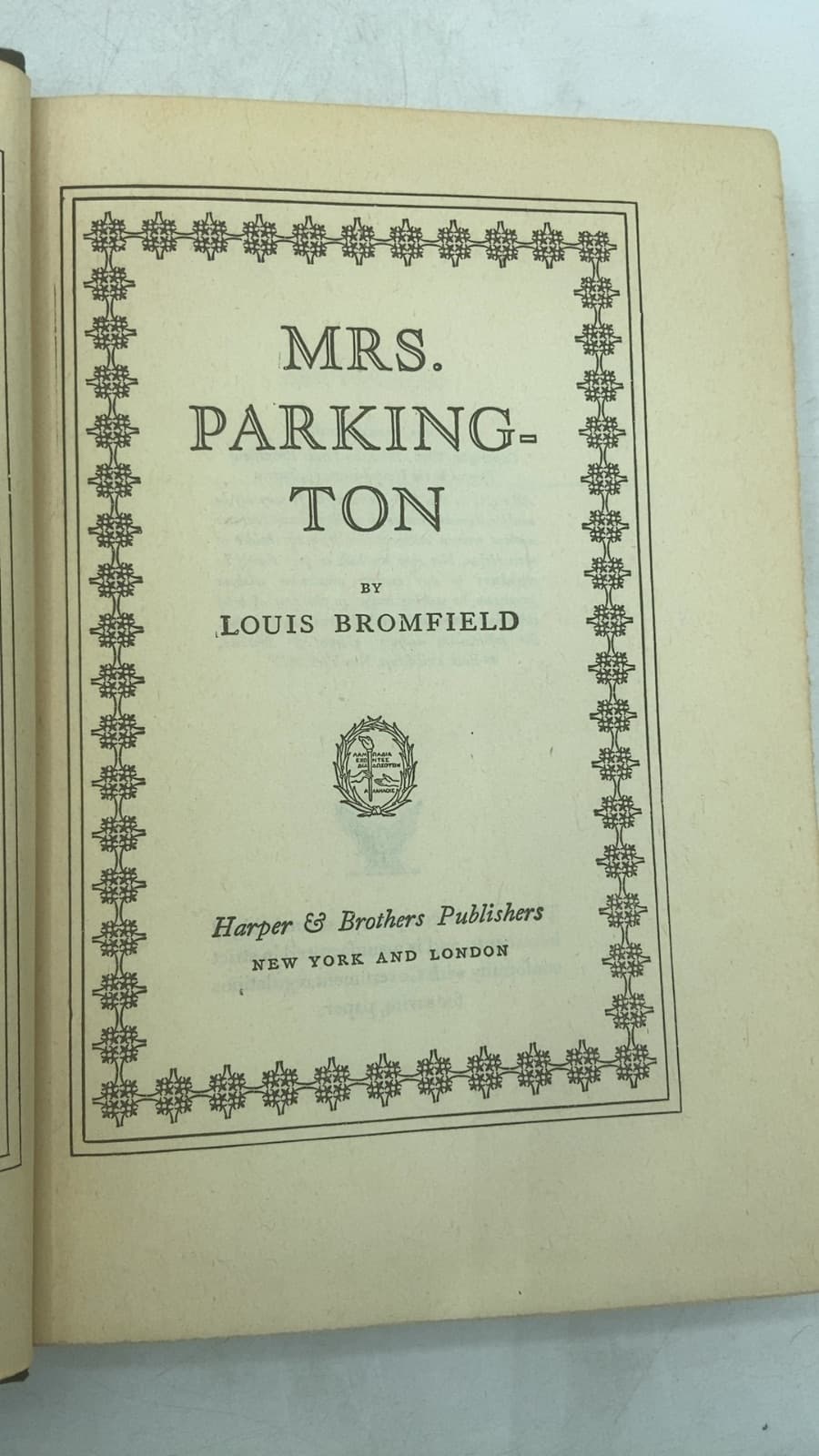 Mrs. Parkington by Louis Bromfield - title page