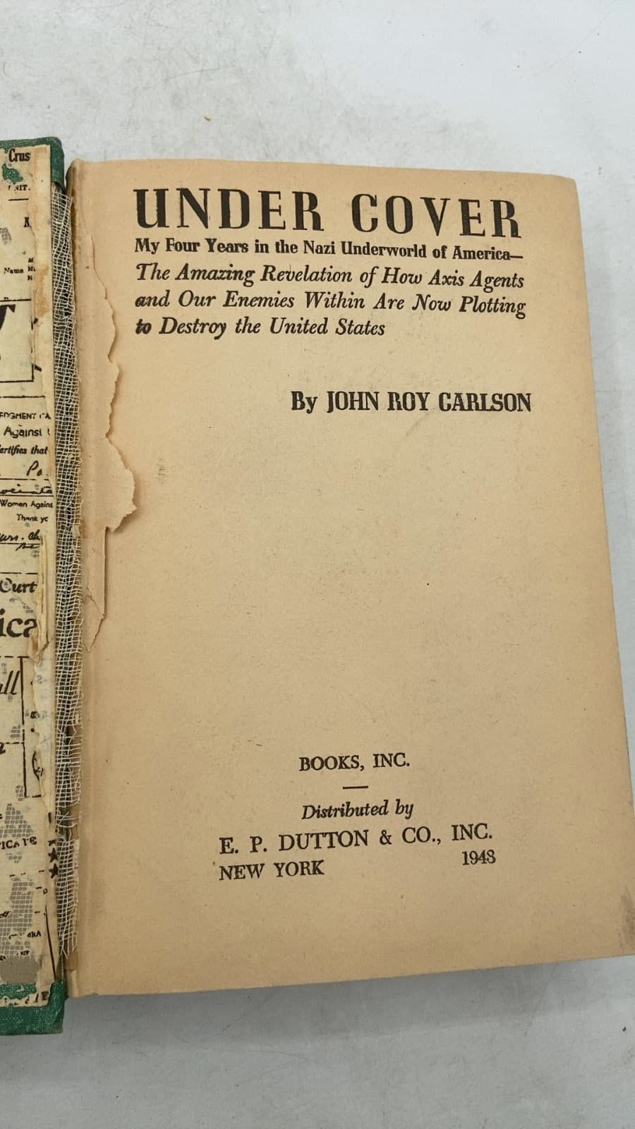 Under Cover: My Four Years in the Nazi Underworld of America by John Roy Carlson - title page