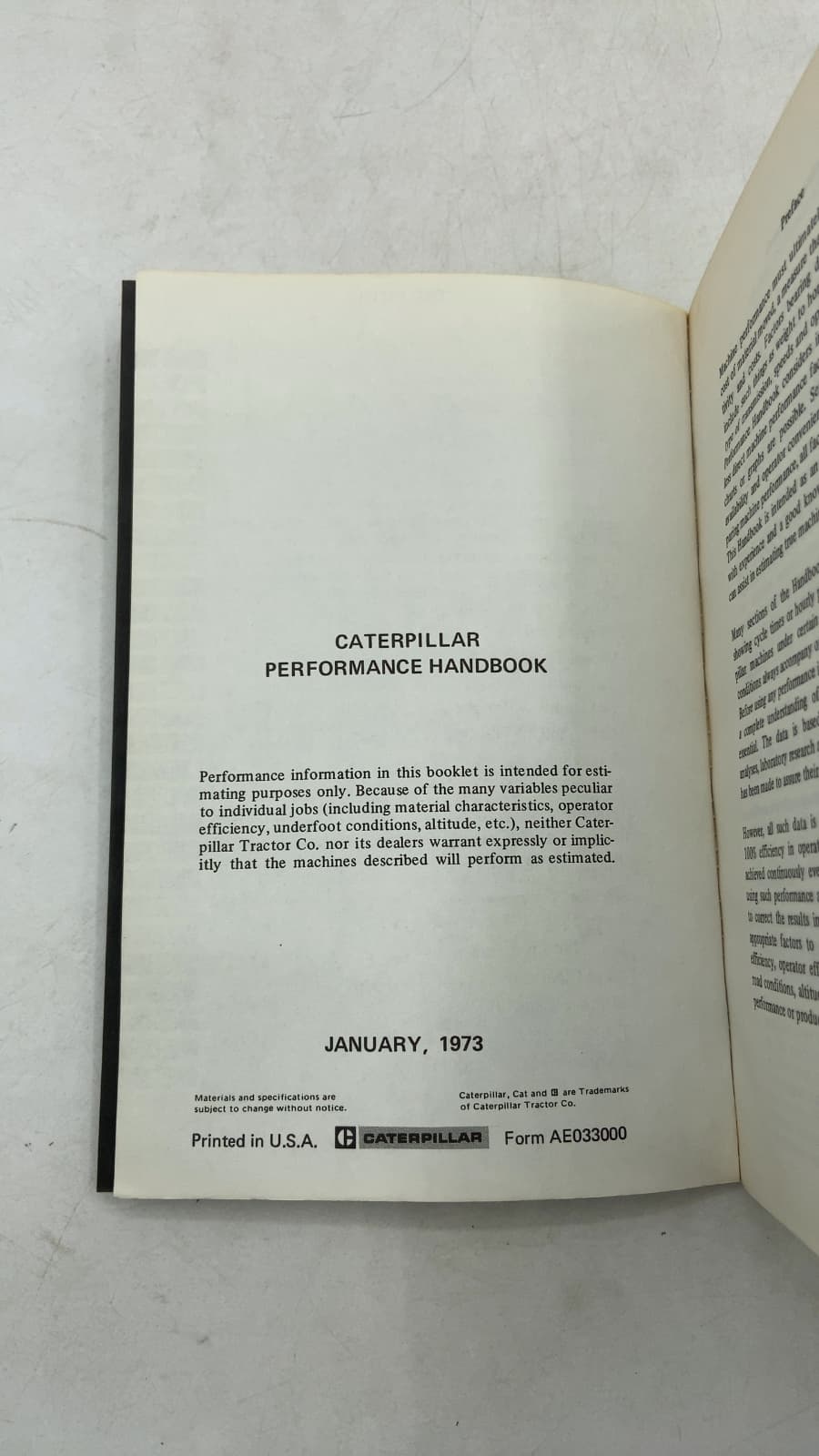 Caterpillar Performance Handbook by Caterpillar Tractor Co. - title page