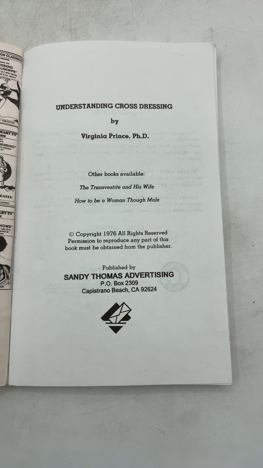 Understanding Cross-Dressing by Virginia Prince, Ph.D. - title page