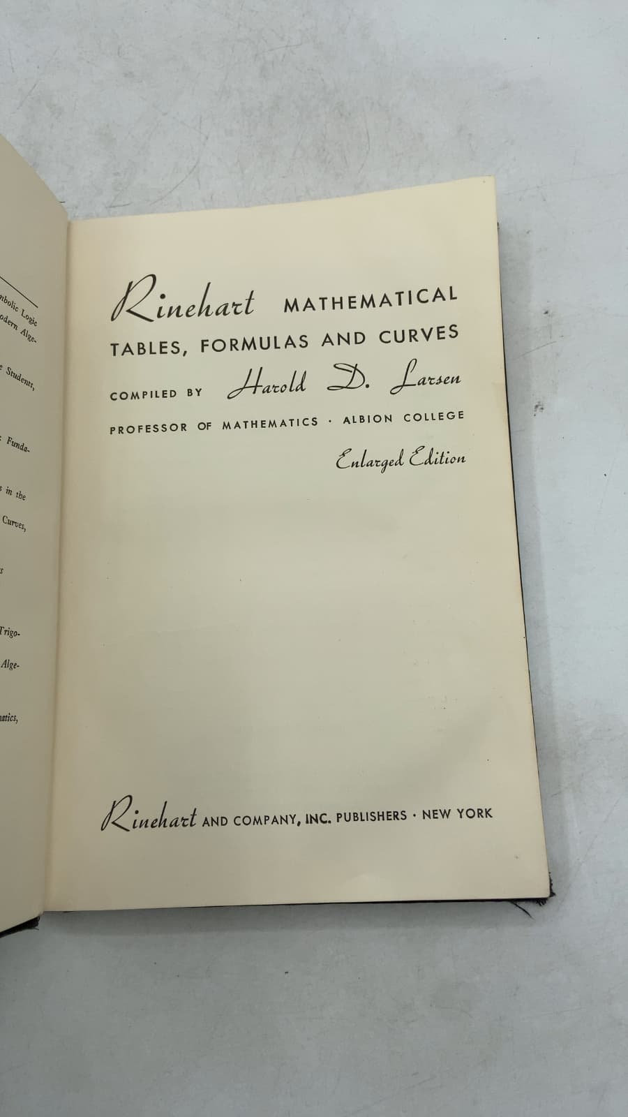 Rinehart Mathematical Tables, Formulas and Curves by Harold D. Larsen - title page