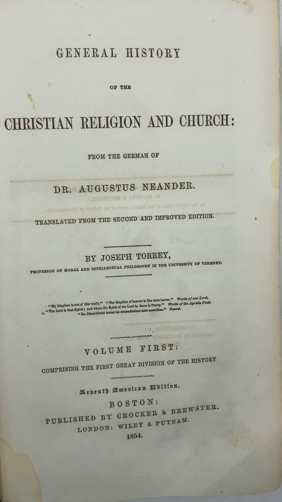 General History of the Christian Religion and Church: Volume First by Dr. Augustus Neander - title page