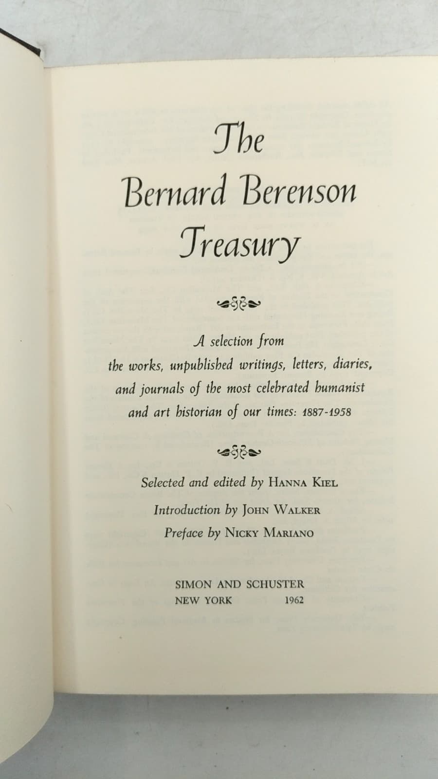 The Bernard Berenson Treasury by Selected and edited by Hanna Kiel - title page