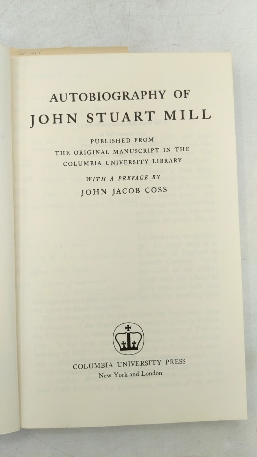 Autobiography of John Stuart Mill by John Stuart Mill - title page
