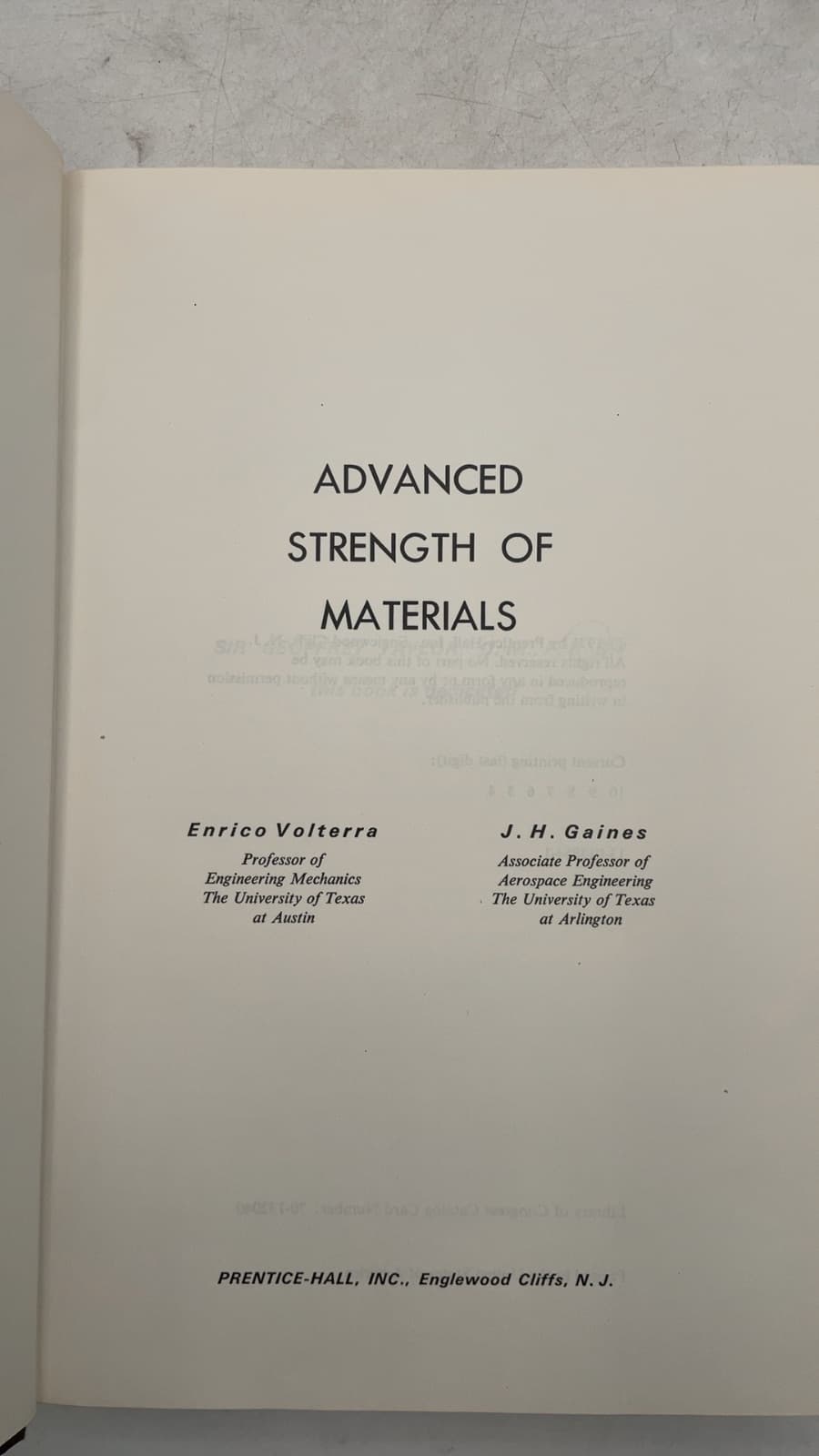 Advanced Strength of Materials by Enrico Volterra and J. H. Gaines - title page