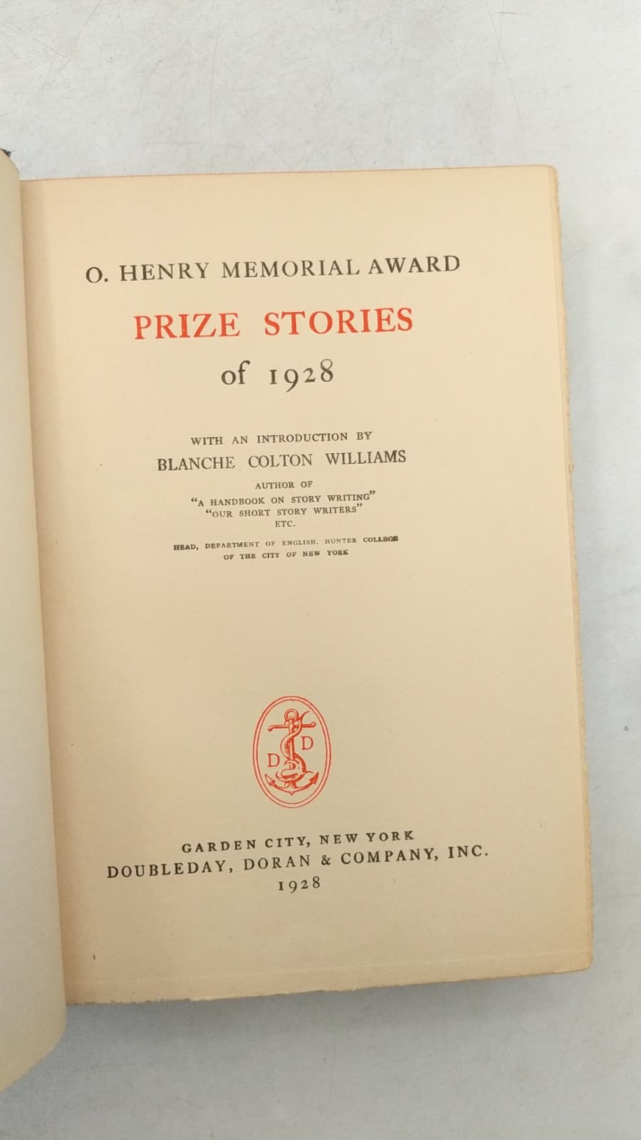 O. Henry Memorial Award Prize Stories of 1928 by Blanche Colton Williams (Introduction) - title page