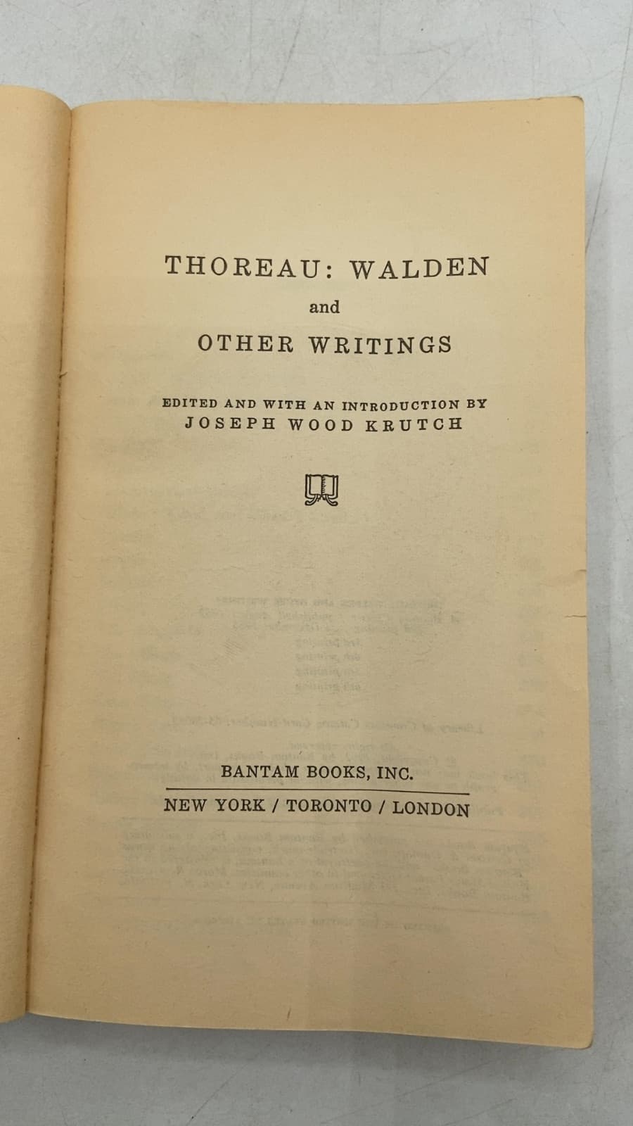 Thoreau: Walden and Other Writings by Henry David Thoreau - title page