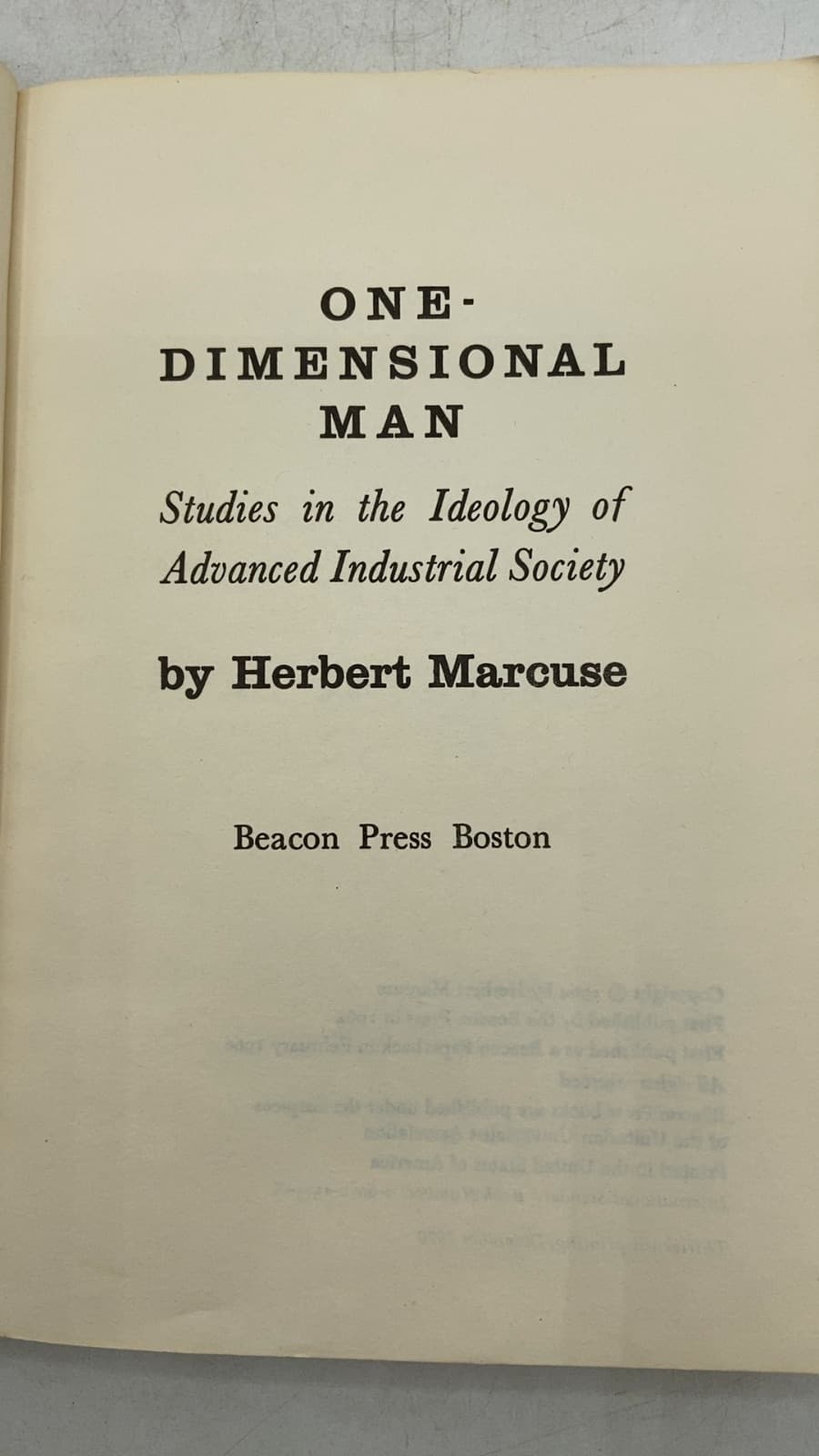One-Dimensional Man: Studies in the Ideology of Advanced Industrial Society by Herbert Marcuse - title page