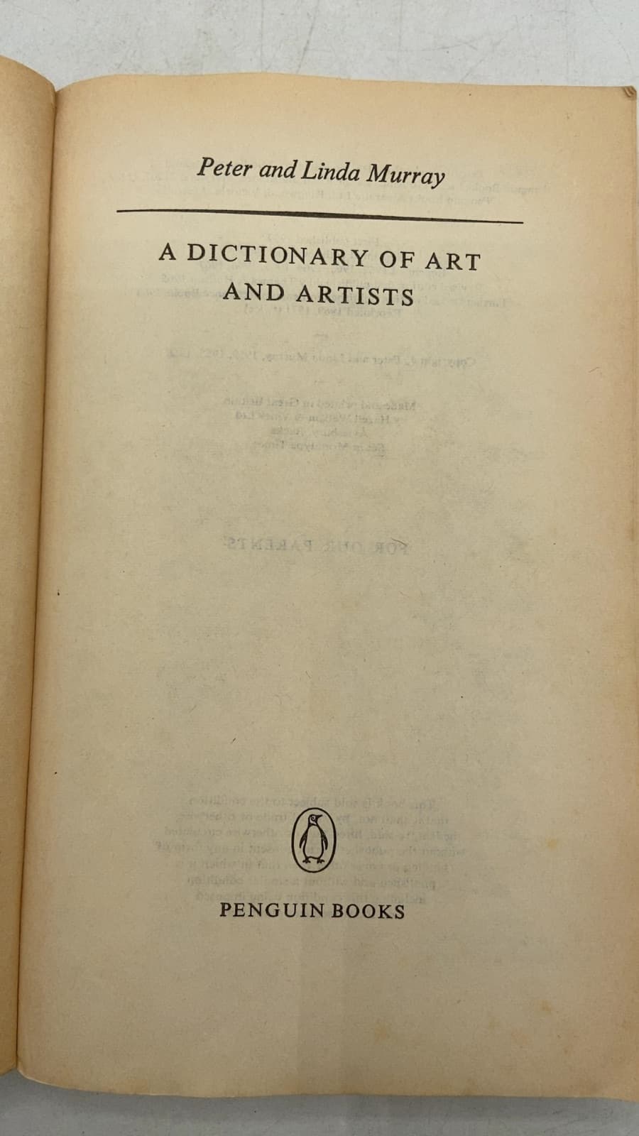 A Dictionary of Art and Artists by Peter and Linda Murray - title page