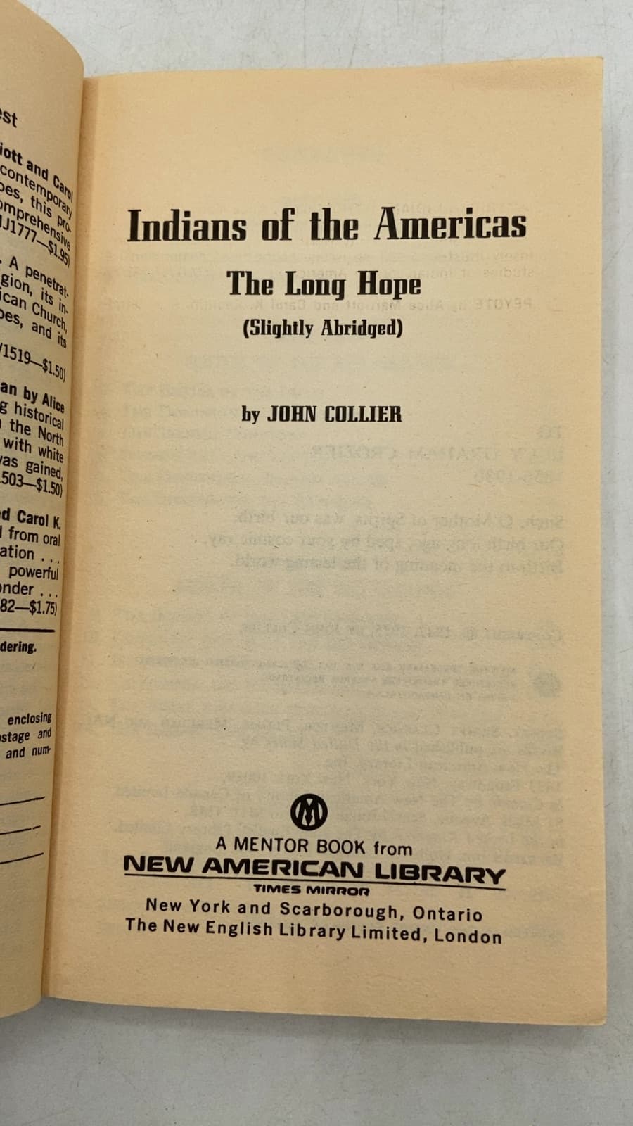 Indians of the Americas: The Long Hope by John Collier - title page