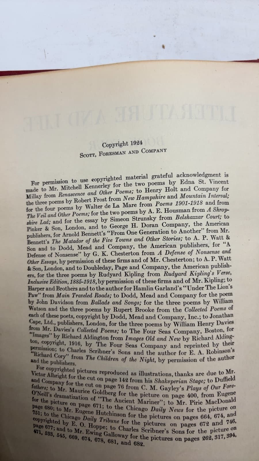 Literature AND Life Book Four by Edwin Greenlaw and Dudley Miles - copyright page showing 1924 details