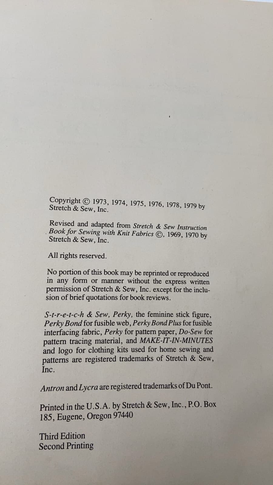 The Ann Person Method Sewing Book #1 - copyright page showing 1979 details